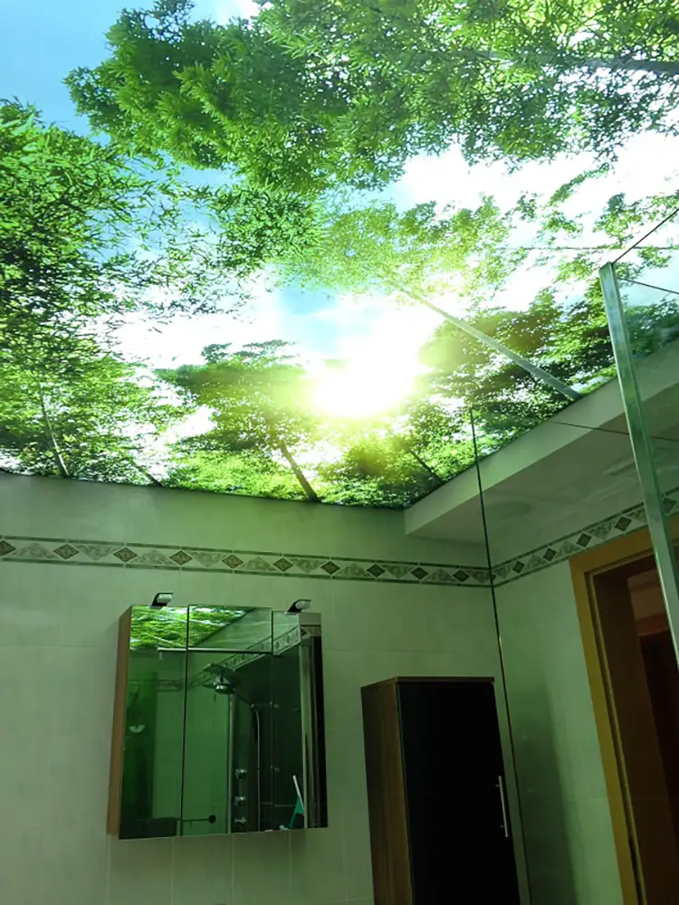 Lichtdecke im Badezimmer bedruckt mit Bäumen